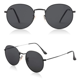 SOJOS Small Round Polarized Sunglasses for Women Men Classic Vintage Retro Frame UV Protection SJ1014 with Black Frame/Grey Lens