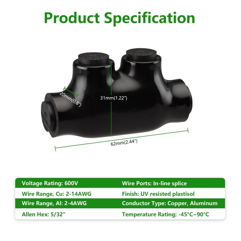 Wengart Black Insulated Splice Connector,2-14 Gauge Aluminum to Copper Wire