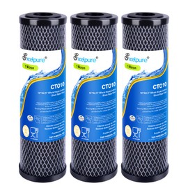 EXCELPURE 1 Micron 10" x 2.5" Whole House CTO Carbon Water Filter Cartridge Replacement for Home Countertop System, Dupont WFPFC8002, WFPFC9001, FXWTC, SCWH-5, WHEF-WHWC, WHCF-WHWC, CTO10, T01, 3PACK