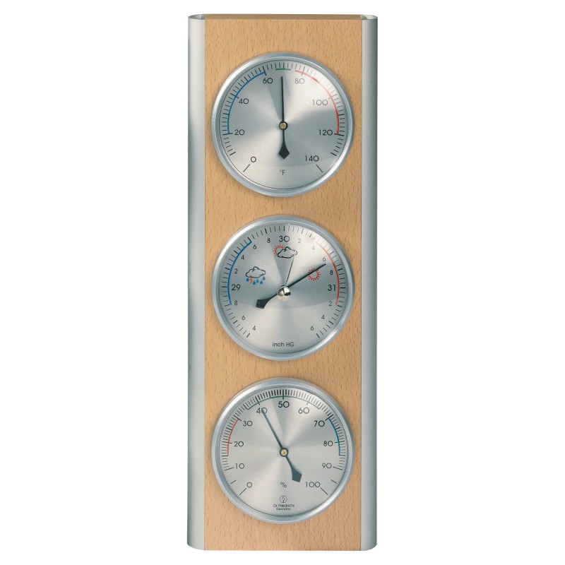 Hokco Weather Station Barometer Thermometer Hygrometer Aluminum Beech Wood