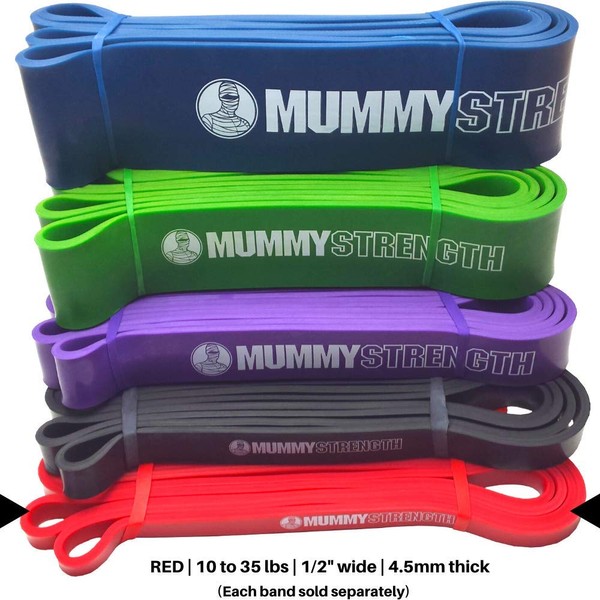 MummyStrength Resistance Bands for Men and Women. Best Stretch Band for Pull Up Exercise and Powerlifting. Works With Any Pull Up Bar or Station. Digital Workout Guide. NOTE: Each Band Sold Separately
