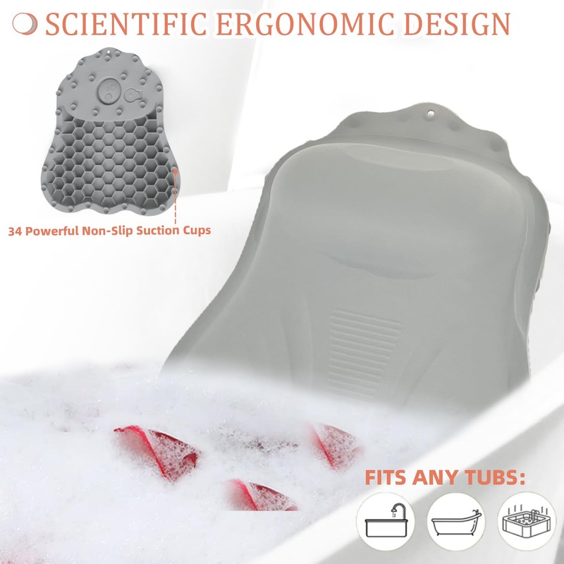 lomonmen Bath Pillow, Ergonomic Neck Pillow, Bathtub Pillow, Bath Mat