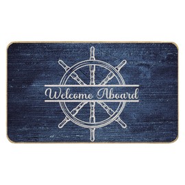 Nvotell Welcome Aboard Navy Nautical Door Mat - Welcome Mats Outdoor Nautical, Coastal Door Mats Outdoor, Boat Mats for Floor, Nautical Wheel Door Mat Indoor Outdoor Entrance, 17x30 Inch
