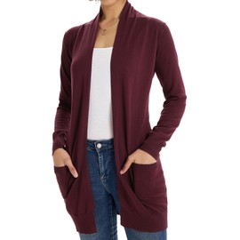 GRACE KARIN Womens Essential Solid Open Front Long Knited Cardigan Sweater Burgundy M