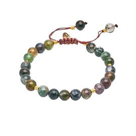 TreasureBay Womens Girls Handmade 6mm Natural Gemstone Bracelet For Small Wrist Adjustable from 16cm to 18cm (Indian Agate)