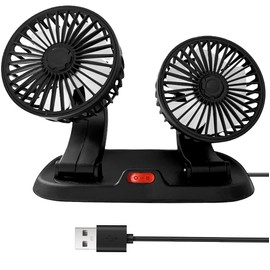 SevenTwoFive Dual Head Car Fan - 2 Speed Powerful Cooling for Dashboard, SUV, Truck, RV, USB Powered & 360° Rotatable