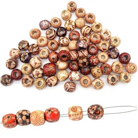 100pcs Natural Painted Wooden Hair Beads, Round Wood Loose Bead for Jewelry Making DIY Macrame Rosary Bracelet Necklace Hair Crafts -12mm