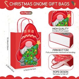 Kolldenn 18 Pack Christmas Gnome Gift Bags with Tissue Paper Red Santa Gnome Christmas Treat Bags with Handles Holiday Gnome Gift Bag for Wrapping Christmas Party Favors,10.24 x 6.5 x 3.15 Inches