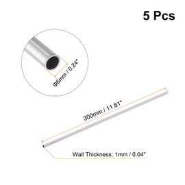sourcing map 5Pcs 304 Stainless Steel Tube, OD 6mm x 1mm Wall Thick 300mm Length Capillary Metal Tubing for Industry Machinery