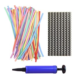 100pcs Animal Shaped Long Balloons, 1pc Inflatable Tube and 1pc Eye Stickers, Latex Kids Colorful Twistable Animal Balloons for Birthday Party, Holiday Party, Carnival