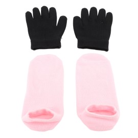 Moisturizing Gloves and Socks Set Gel Spa Repairing Black Gloves Pink Socks for Dry Cracked Hands Feet Skin Care