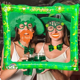 LMSHOWOWO St. Patrick's Day Inflatable Photo Booth Frame, with 35 PCS Funny Shamrock St Patricks Day Photo Booth Props, Irish Selfie Props for St Patricks Decorations Irish Day Party Supplies