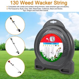 RO6G Weed Eater String - 130 Weed Wacker String - 187 FT Trimmer Line Heavy Duty for Echo Husqvarna Stihl Ego Oregon Grass Trimmer String - Black