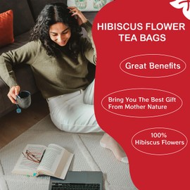 Premium Organic Hibiscus Flowers Tea Bags - 100% Natural, Handmade, Pure Herbal Tea - No Sugar, Caffeine, or Gluten - Vegan Friendly (1)
