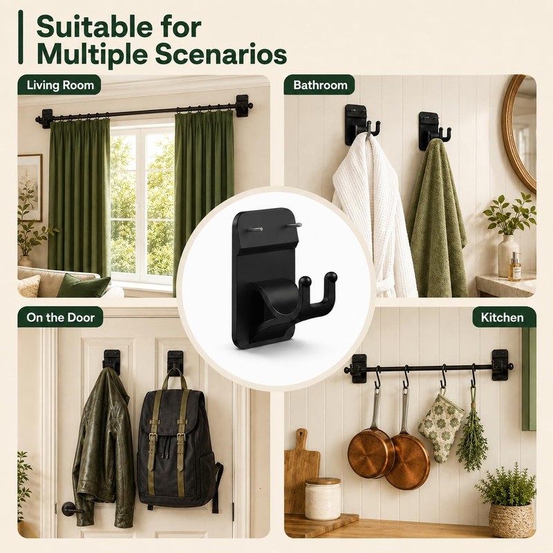 No Drill Curtain Rod Brackets, 8-Pack Adhesive Hooks with Invisible