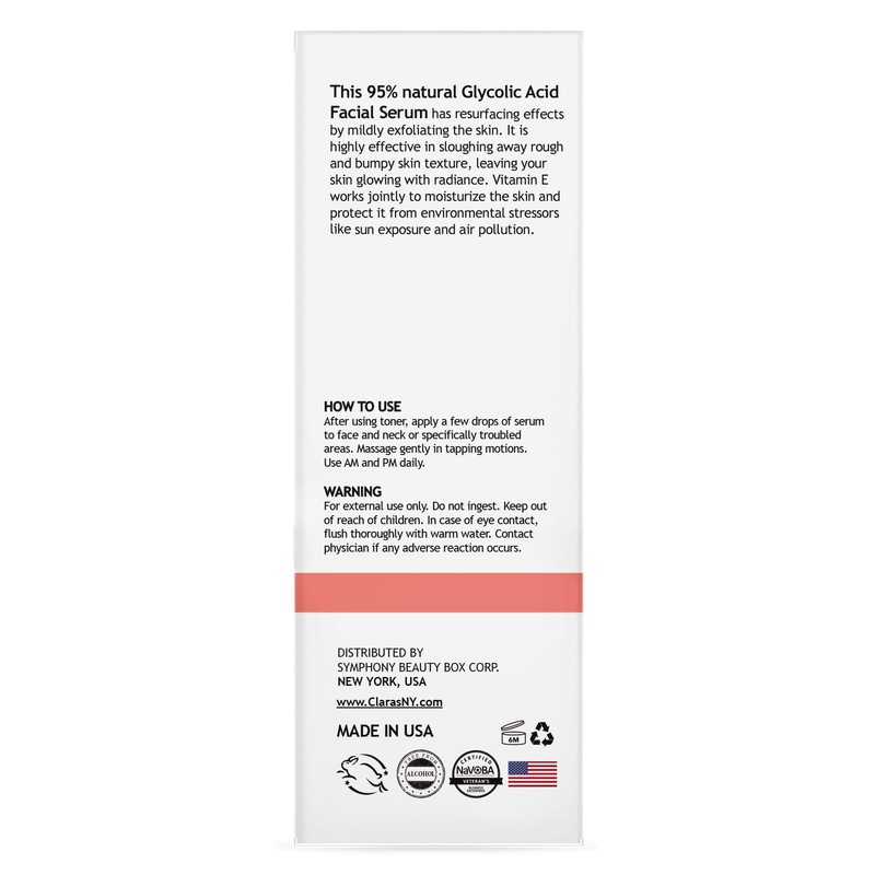 Clara's New York Resurfacing Glycolic Acid Facial Serum, Glowing and