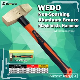 WEDO Non-Sparking Machinists Hammer,1.1lb/450g Sheet Metal Hammer,Cross Peen Hammer,Length 310mm,Fiberglass Handle,Shock Resistant,Aluminum Bronze,DIN Standard,BAM & FM Certificate
