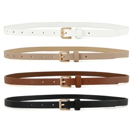 Earnda Sets of 4 Skinny Women Leather Belts for Dresses Thin Waist Belt for Jeans Pants with Gold Buckle 0.55" Width Medium