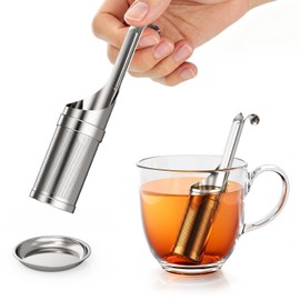HOUSE AGAIN Tea Infuser for Loose Leaf Tea, 2-in-1 Tea Scoop & Rotating Opening 304 Stainless Steel Extra Fine Mesh Tea Strainer, Easy Fill Reusable Single Cup Tea Steeper
