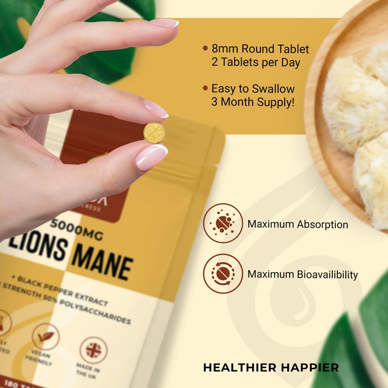 Pure Lion's Mane Extract 5000mg - 50% Polysaccharides, Lab Tested,