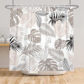 Bovlleetd Bohemian Bathroom Curtain, Waterproof, Abstract Art Shower Curtain, Mid-Century Tropical Plant Shower Curtain, Washable Bathtub, Decorative Curtain with Hooks, 152 x 183 cm
