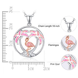 AENEAS Flamingo Necklace for Womem Created Pink Created Opal Sterling Silver Flamingo Pendant Plam Tree Jewelry Pink Flamingo Lover Gifts for Women