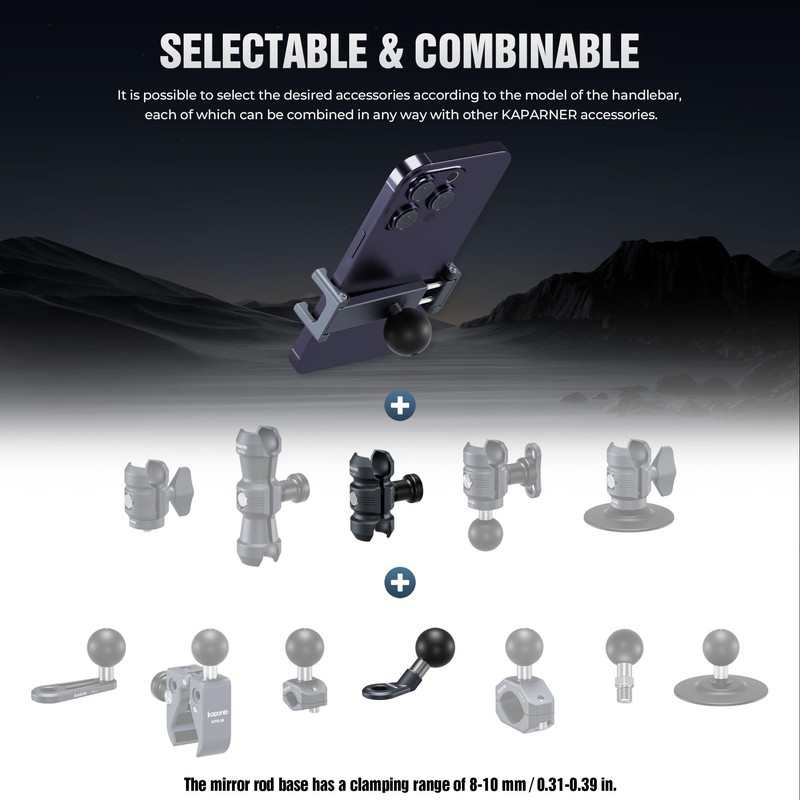 KAPARNER Motorcycle Phone Clip Kit, for 8-10mm Screw/Mirror Install, Anti-Theft