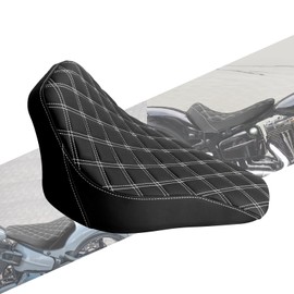 HCmotorku Motorcycle Front Driver Leather/Suede Cushion Pillion Seat Solo Seat Fit For Harley Softail Breakout 2013-2017 Rocker 2008-2017 (White Stitching)