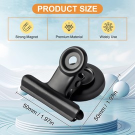 LELADY Magnetic Clip, Pack of 12 Magnetic Clips, 50 mm Fridge Magnets, Magnetic Metal Clip, Strong Magnets for Magnetic Board, Fridge, Photo, Home, Office (Black)