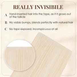 Elailite Tape Extensions, Real Hair, #613 Light Blonde, Pack of 10, Invisible Glue Hair Extensions, 20 g, 30 cm, Sewn Hair, Straight, Invisible