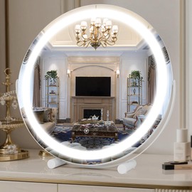 Bearolve Vanity Mirror with Lights, 18" LED Makeup Mirror, HD Professional Mirror, Smart Touch with 3-Color Lighting, Dimmable, 360° Rotation, Lighted Up for Makeup Desk, Bedroom (White)