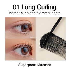 CLIO Kill Lash Superproof Mascara, Waterproof Lengthening Mascara with Slim Curved Brush for Straight Lashes, Smudge-Resistant Long Wear, Lifted Curl and Clean Separation (001 Long Curling)