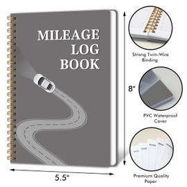 Auto Mileage & Expense Notebook 1260 entries for Personal or Business, Vehicle Maintenance Log Book Track Odometer for Business Driving or Rideshare, 5.9"x 8.6" Grey