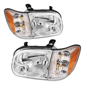 PHILTOP Headlight Assembly, Compatible with 2005-2006 Tundra Crew Cab Pickup,2005-2007 Sequoia, Amber Reflctor Clear Lens Chrome Housing