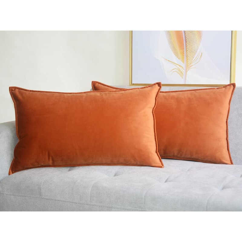 Lutanky Pack of 2 Velvet Cushion Covers Dark Orange Decorative