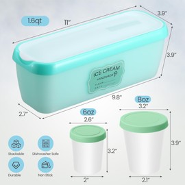 Blushtier 10 Pcs Ice Cream Containers Reusable Plastic Storage Containers for Freezer 1.5 Quart 8 oz 6 oz Homemade Ice Cream Tubs with Silicone Lids Stackable Storage for Gelato, Yogurt, Sorbet