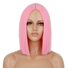 ENTRANCED STYLES Pink Wig Synthetic Straight Hair Middle Part Shoulder Length Bob Wigs for Women Colorful Fashion Bob Wigs