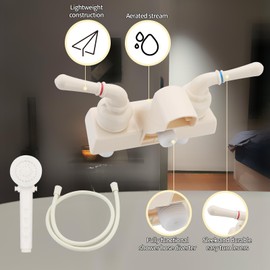 RV Shower Faucet with Hose and shower Head,Camper Shower Faucet Replacement,Rv Tub Faucet With Shower Diverter,Handheld Camper Shower Head and Hose,Rv Outdoor Shower Kit (Faucet Kit, Milky White)