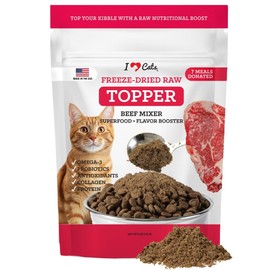 iHeartCats Nutrition Boost Beef Cat Food Topper & Seasoning - Tasty Freeze Dried Beef with Probiotics, Collagen, Salmon Oil, Blueberries & Carrots - 5 oz