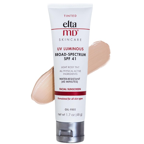 EltaMD UV Luminous Tinted Face Sunscreen and Primer, SPF 41 Rosy Tinted Mineral Sunscreen with Zinc Oxide, Ideal for Fair Skin Tones, Blends Seamlessly with Semi Matte Finish, Non Greasy, 1.7 oz Tube