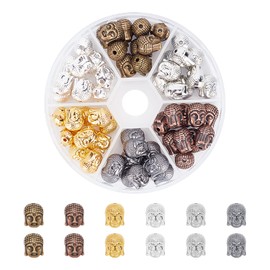 PandaHall 60pcs 6 Colour Alloy Buddha Head Beads Charm Connector Beads for Bracelet Necklace Earrings Jewellery Making Crafts