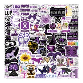 61pcs Lupus Awareness Products Stickers, Purple Small Fresh Ribbon Stickers, for Children, Girls, Boys, Teenagers, Adult Water Bottles, laptops, suitcases, Birthday Party Supplies, Party Sticker