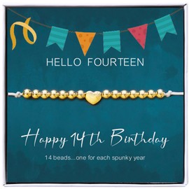 ALoveSoul 14th Birthday Gifts for Girls Adjustable Sterling Silver 14 Beads Bracelet Birthday Presents for 14 Year Old Girls