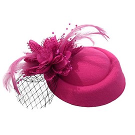 Fuchsia Hot Pink Pillbox Fascinator Hat for Women Weddings Bird Cage Veil Clip