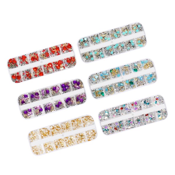 WOONEKY Nail Beauty Accessories 5pcs Rivet Pearl Rhinestones Set Manicure