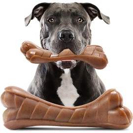 Devolamn Dog Toys, Indestructible Dog Chew Toys for Aggressive Chewers, Durable Tough Interactive Nylon Real Beef Flavor Outdoor Anxiety Relief Extreme Teething Bone Chew Toys for Large Medium Dogs