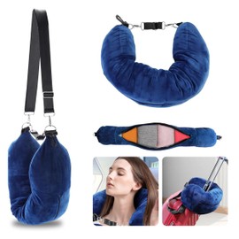 YqsIbth Stuffable Travel Neck Pillow, Multifunctional Neck Pillow for Travel, U Shape Neck Pillow Stuffable with Adjustable Straps, Soft Neck Pillow for Extra Luggage, Travel Essentials, Blue