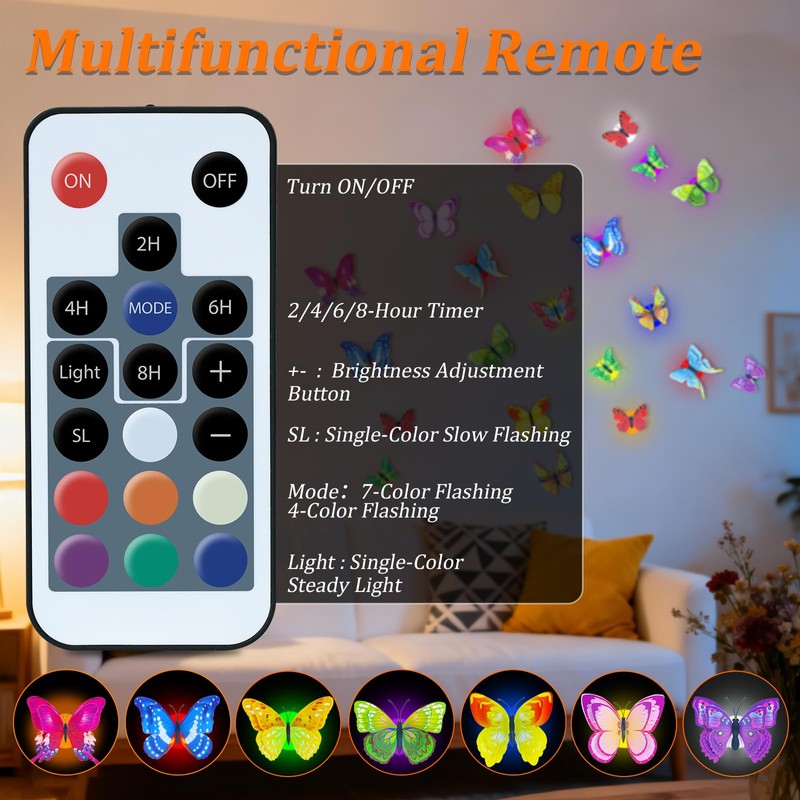 PChero LED Butterfly Wall Decor, 3D Butterfly Lights with Remote