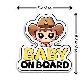 Baby on Board Signs for Car, 6.5 x 6 Baby Cowboy on Board, Waterproof and UV-Resistant Baby on Board Sticker, Durable Baby Sign for Safety Awareness, Easy to Apply for Window or Bumper