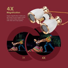 ESSLNB Opera Glasses Binoculars for Women Adults 4X30mm Theater Glasses Compact Binoculars for Theater and Concerts Antique with Case Removable Chain White